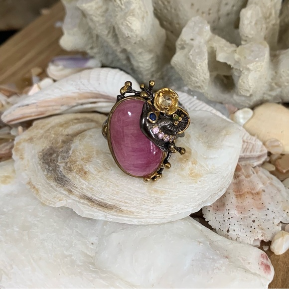 Artist Crafted Ruby & Gemstone Coastal Sterling & 14 kt Ring - Picture 5 of 10
